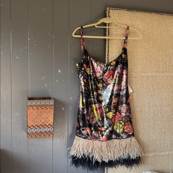 La Double J floral Sequin Dress with Feather Hem - Picture 8 of 8